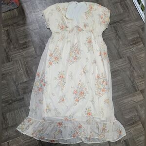 GeeGee white midi dress - Sheer with dainty flowers - Large